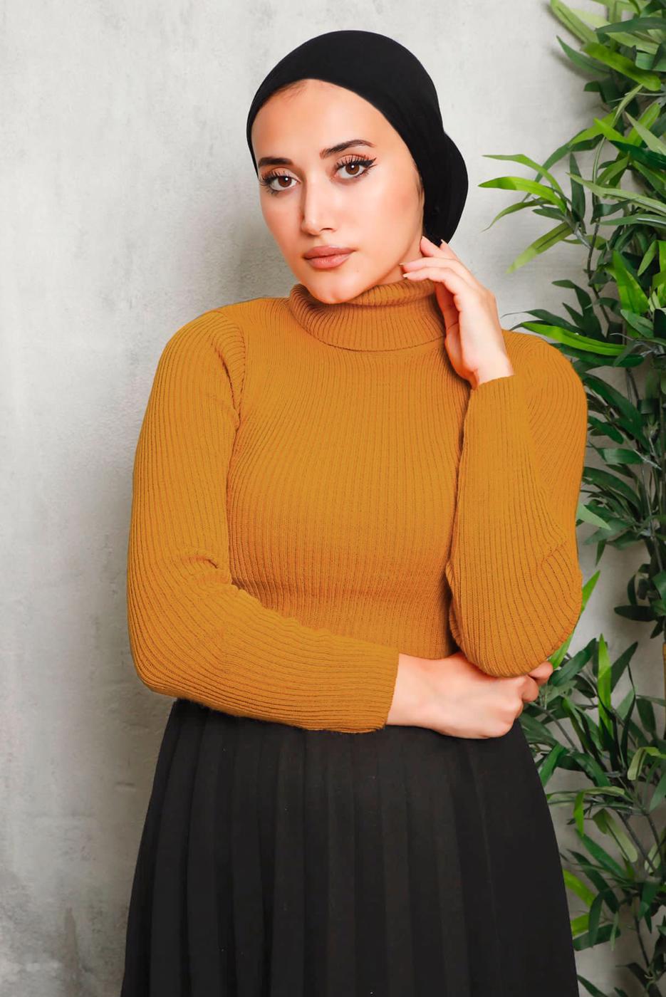 Tesettür giyim TURUNCU BASIC BOĞAZLI TRİKO KAZAK 0092	