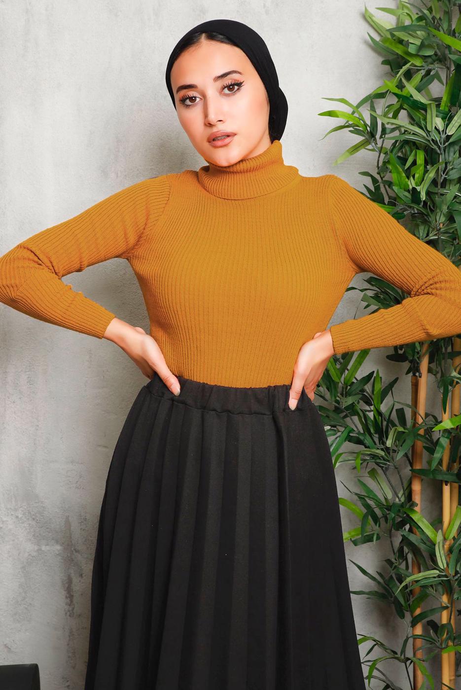 Tesettür giyim TURUNCU BASIC BOĞAZLI TRİKO KAZAK 0092	