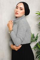 Tesettür giyim GRİ BASIC BOĞAZLI TRİKO KAZAK 0092	
