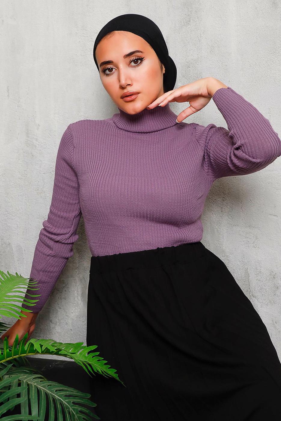 Tesettür giyim MOR BASIC BOĞAZLI TRİKO KAZAK 0092	