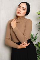 Tesettür giyim KAHVE BASIC BOĞAZLI TRİKO KAZAK 0092	
