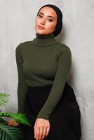 Vêtements hijab KAKI PULL BASIQUE EN MAILLE COL ROULÉ 0092