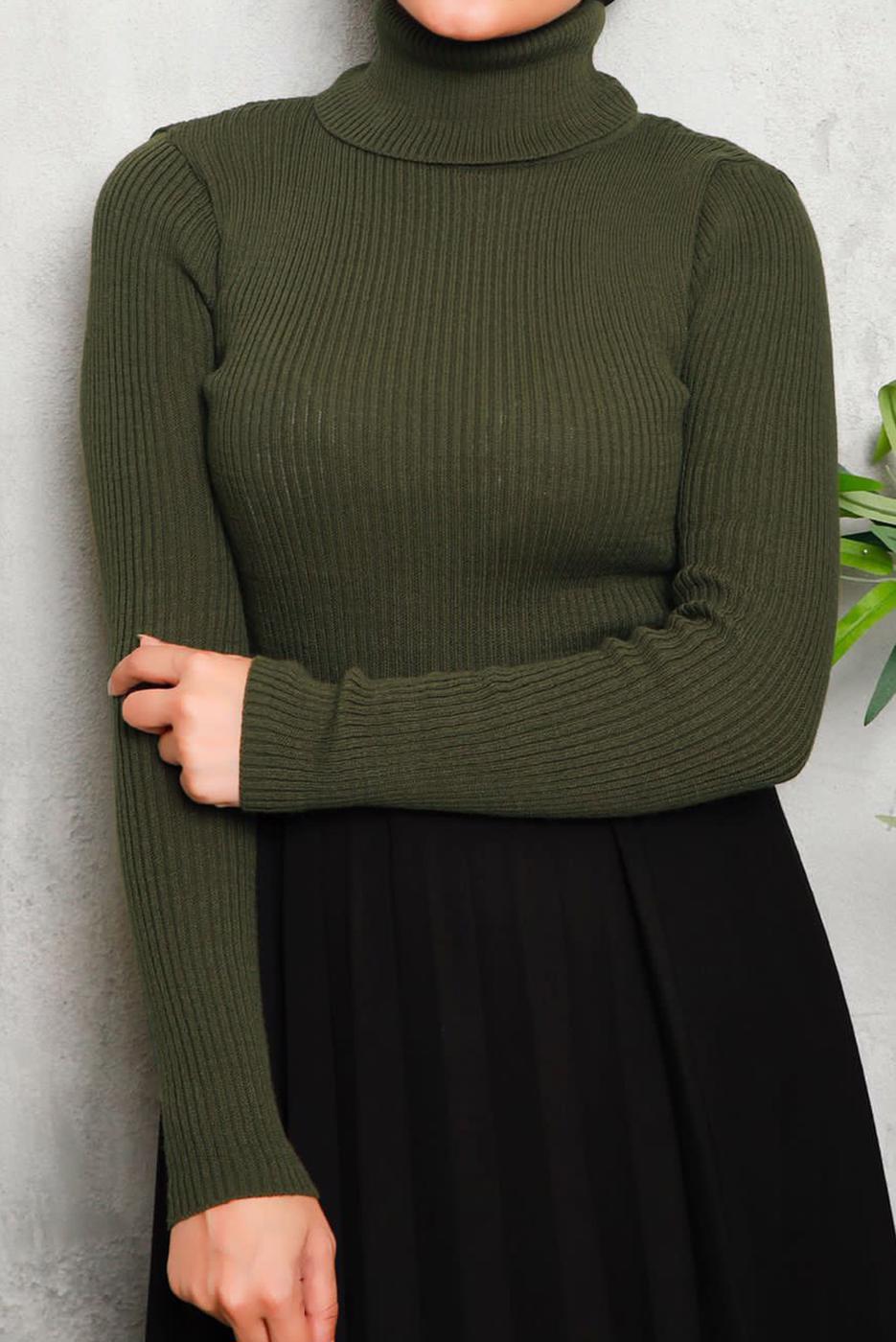 Vêtements hijab KAKI PULL BASIQUE EN MAILLE COL ROULÉ 0092