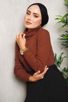 Tesettür giyim KAHVE BASIC BOĞAZLI TRİKO KAZAK 0092	