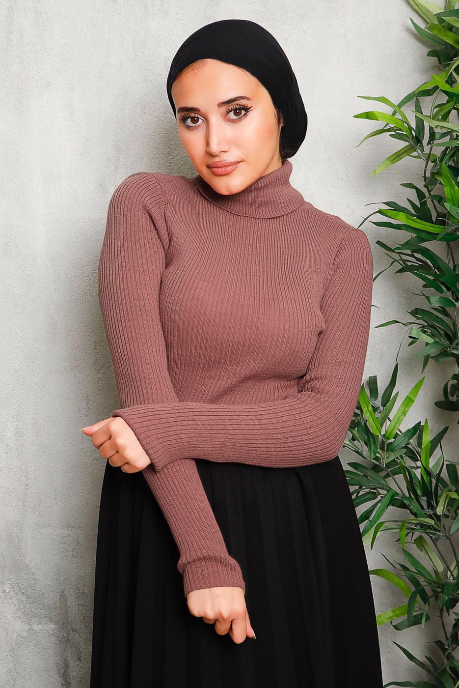 Tesettür giyim PEMBE BASIC BOĞAZLI TRİKO KAZAK 0092	