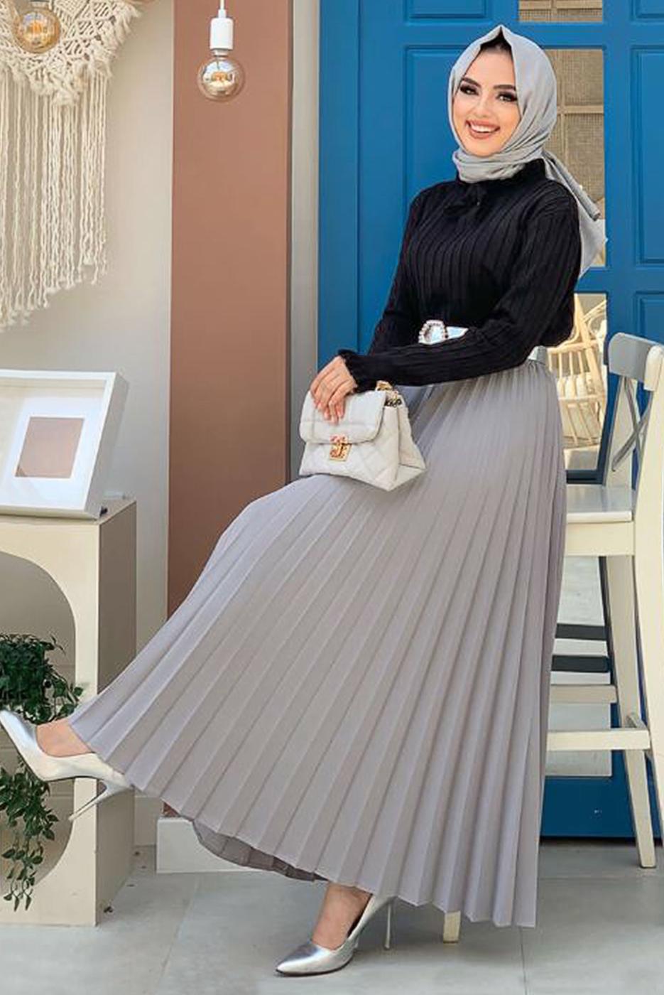 Tesettür giyim SİYAH BOYUNDAN BAĞLAMALI TRİKO KAZAK 02222 