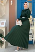 Tesettür giyim YEŞİL BOYUNDAN BAĞLAMALI TRİKO KAZAK 02222 