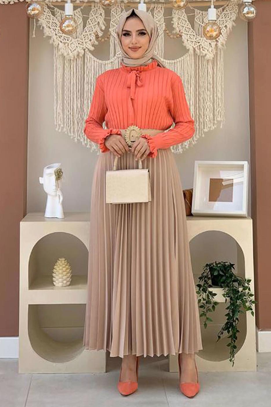 Hijab clothing RED TIED COLLAR KNITWEAR SWEATER 02222 