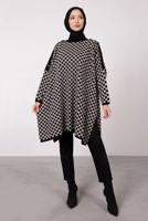 Tesettür giyim SİYAH KOLU DÜĞME DETAYLI KARELİ TRİKO PANÇO 1084 