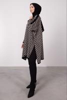 Tesettür giyim SİYAH KOLU DÜĞME DETAYLI KARELİ TRİKO PANÇO 1084 