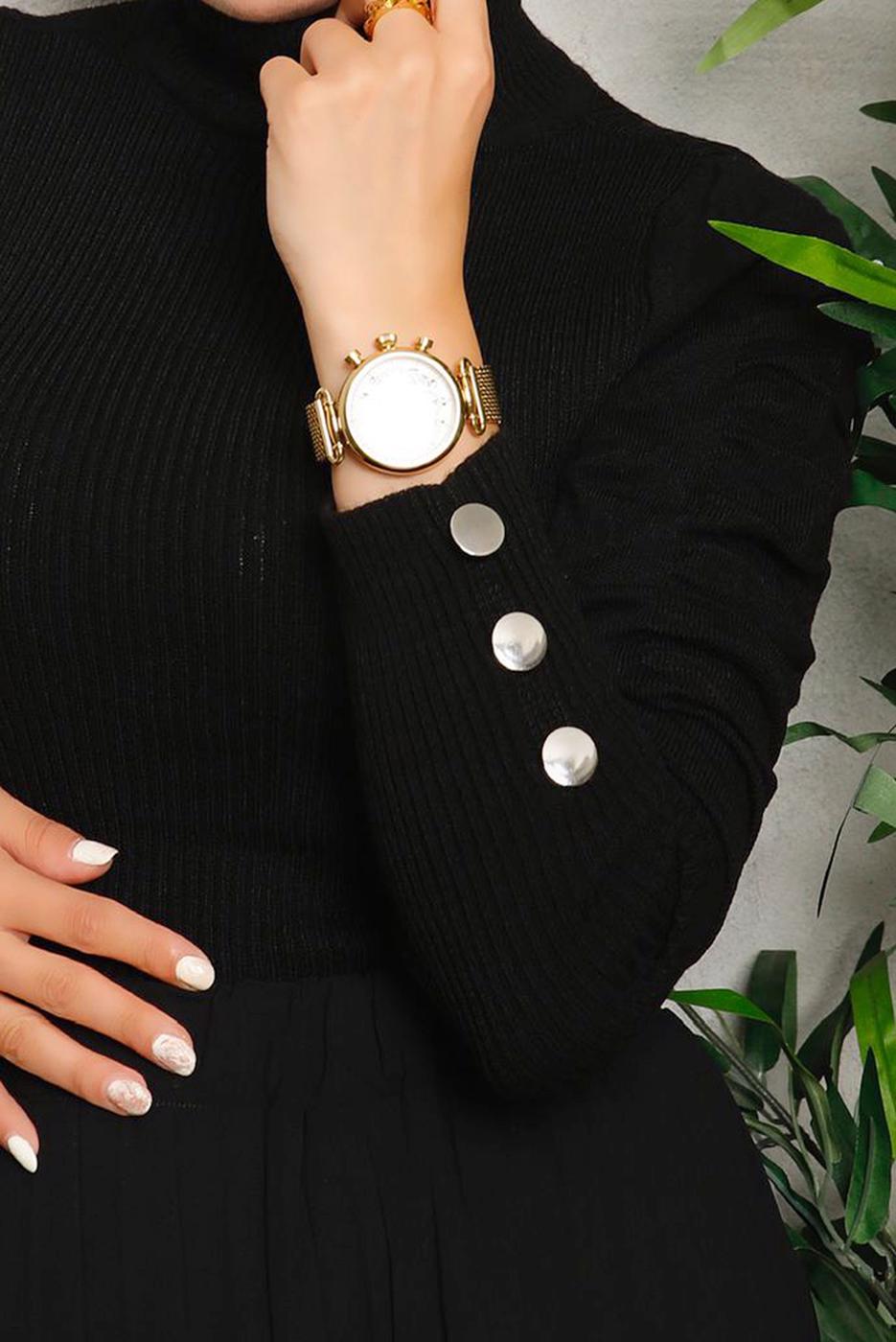 Tesettür giyim SİYAH KOLLARI BÜZGÜLÜ TRİKO KAZAK 1092	