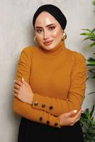Tesettür giyim TURUNCU KOLLARI BÜZGÜLÜ TRİKO KAZAK 1092	