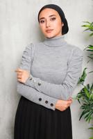 Tesettür giyim GRİ KOLLARI BÜZGÜLÜ TRİKO KAZAK 1092	