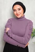 Tesettür giyim MOR KOLLARI BÜZGÜLÜ TRİKO KAZAK 1092	