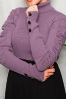 Tesettür giyim MOR KOLLARI BÜZGÜLÜ TRİKO KAZAK 1092	
