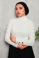 Tesettür giyim EKRU KOLLARI BÜZGÜLÜ TRİKO KAZAK 1092	