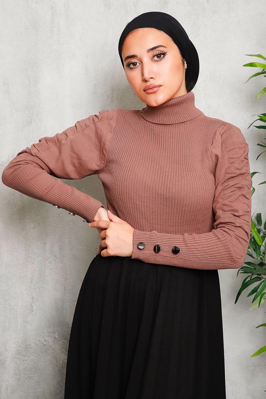 Vêtements hijab POUDRE PULL EN MAILLE MANCHES SMOCKÉES 1092