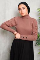 Vêtements hijab POUDRE PULL EN MAILLE MANCHES SMOCKÉES 1092