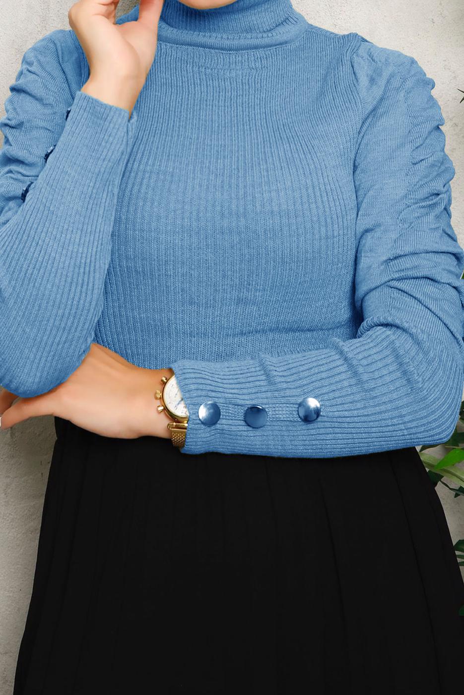 Tesettür giyim LACİVERT KOLLARI BÜZGÜLÜ TRİKO KAZAK 1092	