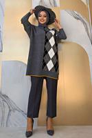 Tesettür giyim GRİ BAKLAVA DESEN DETAYLI TRİKO TUNİK 1316	