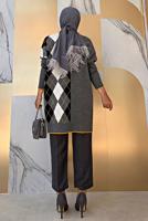 Tesettür giyim GRİ BAKLAVA DESEN DETAYLI TRİKO TUNİK 1316	