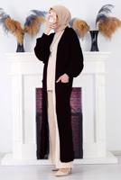 Tesettür giyim SİYAH CEPLİ UZUN TRİKO HIRKA 1608 