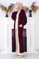 Tesettür giyim BORDO CEPLİ UZUN TRİKO HIRKA 1608 