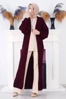 Tesettür giyim BORDO CEPLİ UZUN TRİKO HIRKA 1608 