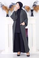 Tesettür giyim GRİ CEPLİ UZUN TRİKO HIRKA 1608 