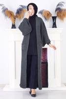 Tesettür giyim GRİ CEPLİ UZUN TRİKO HIRKA 1608 
