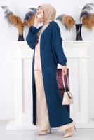 Tesettür giyim LACİVERT CEPLİ UZUN TRİKO HIRKA 1608 