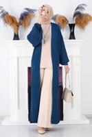 Tesettür giyim LACİVERT CEPLİ UZUN TRİKO HIRKA 1608 