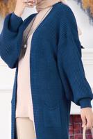 Tesettür giyim LACİVERT CEPLİ UZUN TRİKO HIRKA 1608 