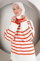 Tesettür giyim TURUNCU ŞERİTLİ BALIKÇI YAKA TRİKO TUNİK 2111 