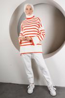 Tesettür giyim TURUNCU ŞERİTLİ BALIKÇI YAKA TRİKO TUNİK 2111 