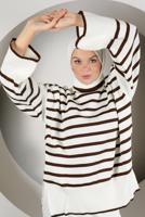 Tesettür giyim KAHVE ŞERİTLİ BALIKÇI YAKA TRİKO TUNİK 2111 