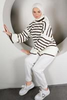 Tesettür giyim KAHVE ŞERİTLİ BALIKÇI YAKA TRİKO TUNİK 2111 