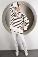 Tesettür giyim KAHVE ŞERİTLİ BALIKÇI YAKA TRİKO TUNİK 2111 