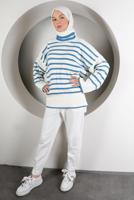 Tesettür giyim LACİVERT ŞERİTLİ BALIKÇI YAKA TRİKO TUNİK 2111 