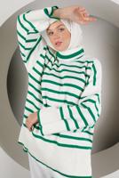 Tesettür giyim YEŞİL ŞERİTLİ BALIKÇI YAKA TRİKO TUNİK 2111 