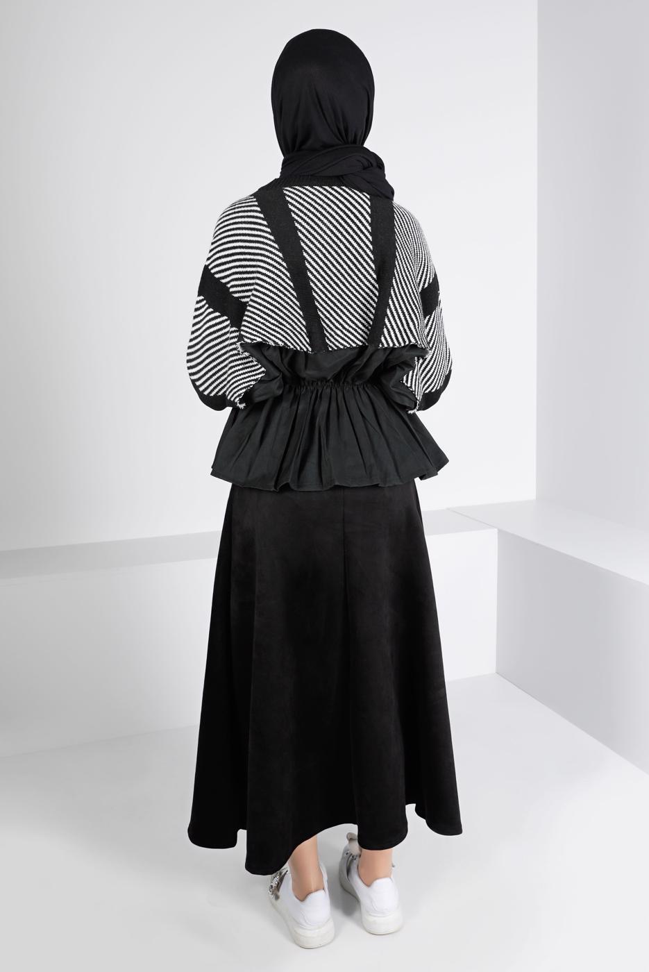 Vêtements hijab NOIR PULL EN MAILLE À TAILLE SMOCKÉE 30328