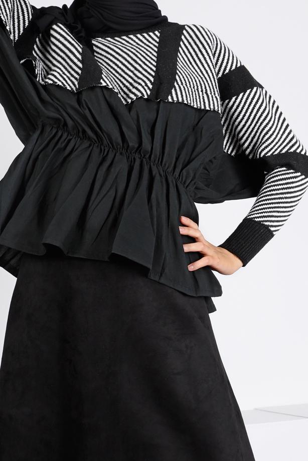 Vêtements hijab NOIR PULL EN MAILLE À TAILLE SMOCKÉE 30328 - TRENDTESETTÜR