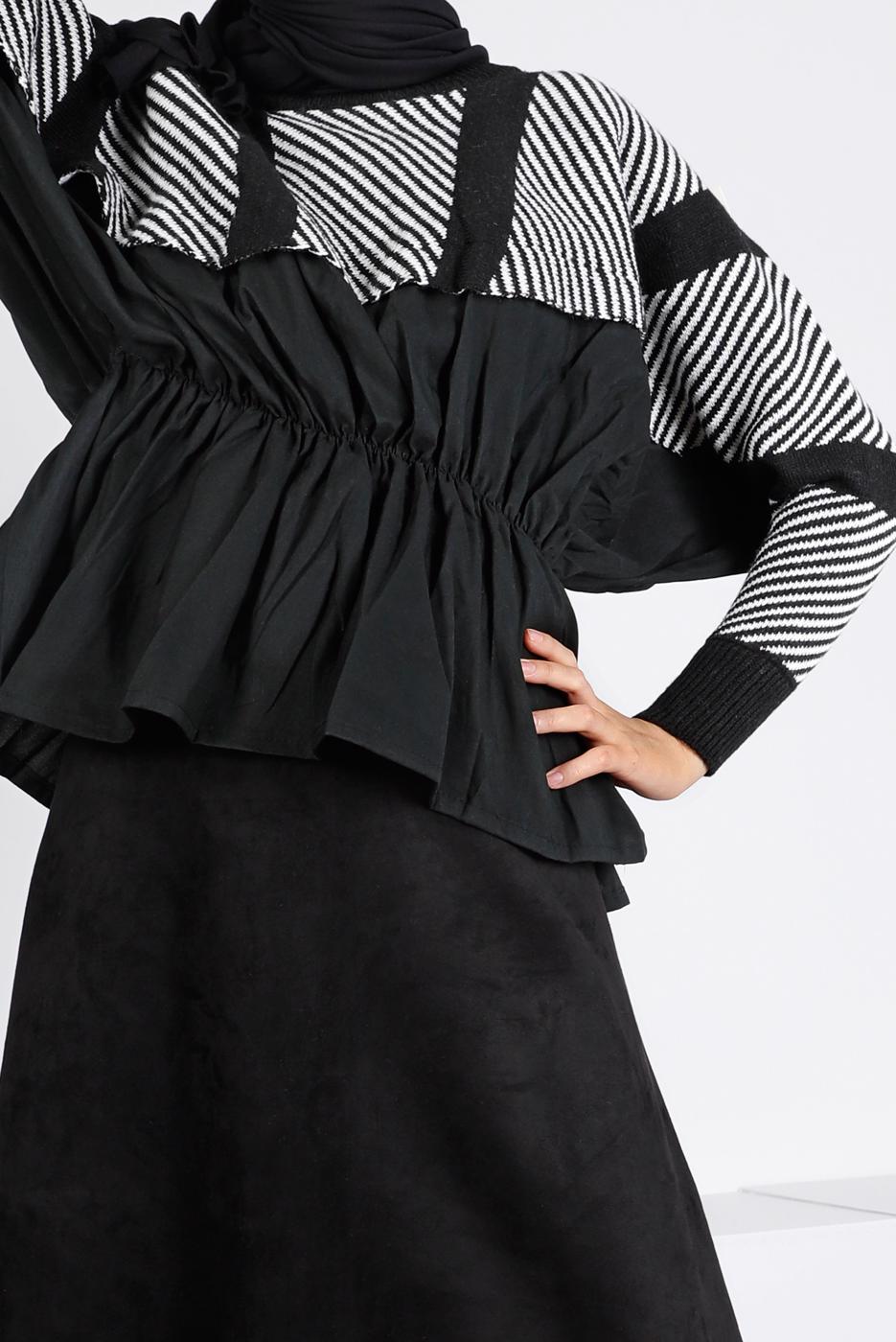 Vêtements hijab NOIR PULL EN MAILLE À TAILLE SMOCKÉE 30328