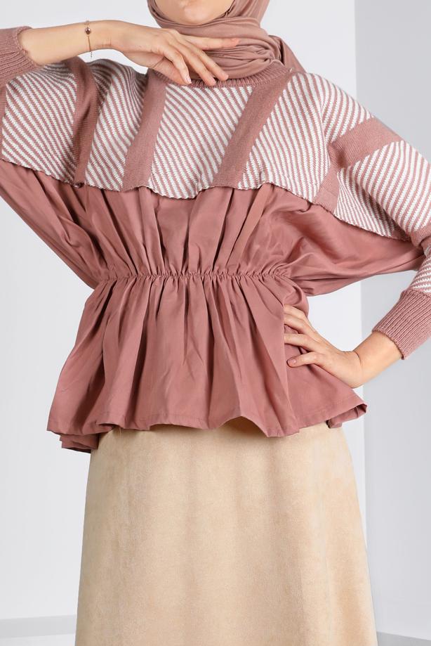 Vêtements hijab POUDRE PULL EN MAILLE À TAILLE SMOCKÉE 30328 - TRENDTESETTÜR