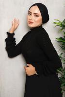Tesettür giyim SİYAH İNCİ DETAYLI TRİKO KAZAK 3092	
