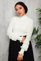 Tesettür giyim KREM İNCİ DETAYLI TRİKO KAZAK 3092	