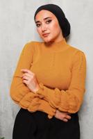 Tesettür giyim TURUNCU İNCİ DETAYLI TRİKO KAZAK 3092	