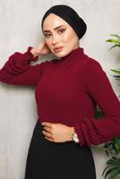 Tesettür giyim BORDO İNCİ DETAYLI TRİKO KAZAK 3092	
