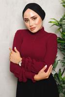 Tesettür giyim BORDO İNCİ DETAYLI TRİKO KAZAK 3092	