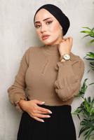 Tesettür giyim KAHVE İNCİ DETAYLI TRİKO KAZAK 3092	